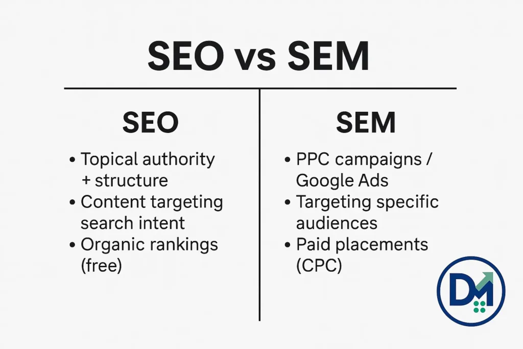 SEO SEM search page VS ad landing score